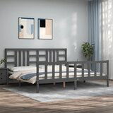 The Living Store Posteljni okvir z vzglavjem siv 200x200 cm trden les - Posteljni Okvir, (21530314) | Shoptok.si