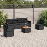  7-dijelni set vrtnih sofa od poliratana s jastucima crni Slike