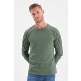 Trendyol Dark Green Men's Basic Regular / Regular fit Long Sleeved 100% Cotton T-Shirt Cene