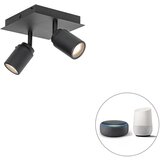 QAZQA Pametna kopalniška svetilka črni kvadrat IP44 vključno z 2 WiFi GU10 - Ducha | Shoptok.si
