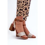 PE1 Women's Sandals with Block Heel in Eco-Suede Gold Ronvia | ePonuda.com