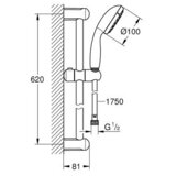 Grohe 26196000 Tuš set Vitalio Go 100, tuš palica 620 mm, cev 1750 mm, krom | Shoptok.si