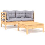 Maison Chic Seti vrtnega pohištva - Vrtna garnitura - Vrtni pohištvo set 3-delna s sivimi blazinami borovina, (21813755) | Shoptok.si