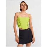 Dilvin 20129 Gathered Detailed Strap Crop Top-Lime cene