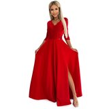 Numoco Elegant lace long dress with neckline and slit | shoptok.hr