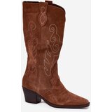 Zazoo Suede Cowboy Boots For Women With Heel Camel Karira | ePonuda.com
