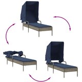  Ležaljka za sunčanje s tendom i stolom, siva, poli ratan | Shoptok.si