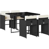 5-dijelni vrtni blagovaonski set s jastucima od poliratana crni Crna | Shoptok.si