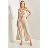 Bianco Lucci Women's Belted Turndown Collar Jumpsuit