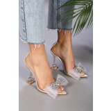 Shoeberry Women's Princess White Transparent Bow Stony Heel Shoes cene