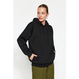 Trendyol Black Thick Fleece Inside, Pocket Detailed Hooded Regular/Regular Knitted Sweatshirt Cene