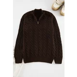 Trendyol Brown Unisex Half Turtleneck Hair Knit Sweater