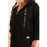 Kesi Włoski Plus Size women's coat made of faux sheepskin with a hood and pockets black | Shoptok.si