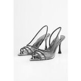 Shoeberry Women's Antoi Platinum Transparent Tie Stone Heeled Shoes Cene