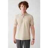 Avva Men's Beige Roll Up Collar Standard Fit Normal Cut 2 Buttons Polo Neck T-shirt with Pocket Cene