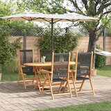 vidaXL 5-delni vrtni jedilni set - črn trden akacijev les in poli rattan | Shoptok.si