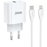 Superior kućni punjač SU-P102 20W USB A+Type C sa Type C na Lightning kablom/ bela Cene