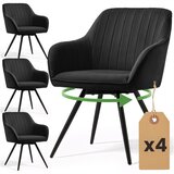 AKORD Turno Vrtljivi Jedilni Stoli Iz Žameta Z Okrasnimi Šivi, Komplet 4 Stolov, Črna, Črne Noge, (5000333574) | Shoptok.si