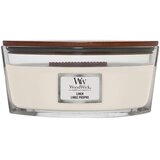 WoodWick Linen dišeča sveča z lesenim stenjem (hearthwick) 453.6 g | Shoptok.si