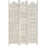 vidaXL Ročno izrezljan paravan 3-delni bel 120x165 cm trden mangov les | Shoptok.si