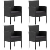 vidaXL vrtni stoli s črnimi blazinami 4 kosi črn poli ratan | Shoptok.si