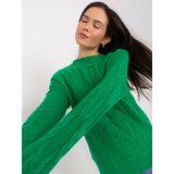 Fashion Hunters Green sweater with cables, loose fit Cene
