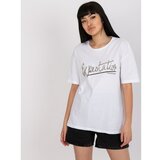 Fashion Hunters White t-shirt with an application and a round neckline Cene
