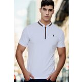 Dewberry T8571 ZIPPER MEN'S T-SHIRT-LIGHT WHITE Cene