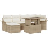 vidaXL 7-delni set vrtnarskega kavča z blazinami bež poli ratan | Shoptok.si
