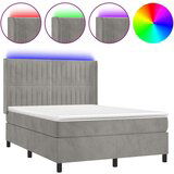  Krevet box spring s madracem LED svjetlosivi 140x200 cm baršun | shoptok.hr