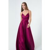 Lafaba Women's Long Satin Evening & Prom Dress with Plum Rope Straps and Waist Belt | Shoptok.si