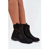 Boto Openwork Women's Ankle Boots Flat Heel Black Amisna | shoptok.hr