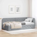 vidaXL Kotna postelja z vzglavjem Svetlo siva 90 x 200 cm blago | Shoptok.si