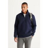 AC&Co / Altınyıldız Classics Men's Navy Blue Standard Fit Normal Cut Inner Fleece High Bato Neck Cotton Sweatshirt Cene