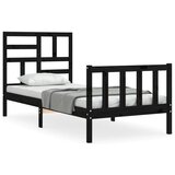 The Living Store Posteljni okvir z vzglavjem črn 100x200 cm trden les - Posteljni Okvir, (21527391) | Shoptok.si