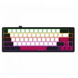 Lorgar wireless mechanical gaming keyboard pro, 2.4 ghz, bt, rgb backlight, 16 modes, 66 keys, 50M presses, linear toxic purple switches, multimedia knob, built-in 3750 mah battery, hot swap, gasket mount, spring cable 2.3m, black red white cene