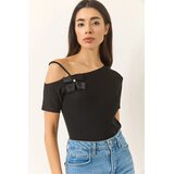 Bianco Lucci ženska bluza na kratake rukave 948 60283230, brod izrez, crna Cene