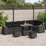 vidaXL 9-delni vrtni sofa komplet z blazinami Black Poly Rattan Acacia, 3-delni vrtni jedilni set z blazinami Black Poly Rattan Acacia | Shoptok.si
