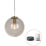 QAZQA Pametna viseča svetilka iz medenine z dimnim steklom 30 cm vključno z Wifi ST64 - krogla | Shoptok.si