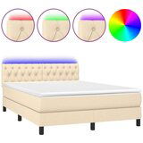  Box spring postelja z vzmetnico LED krem 140x200 cm blago, (20892810) | Shoptok.si