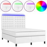  Box spring postelja z vzmetnico LED bela 140x200cm umetno usnje, (20900808) | Shoptok.si