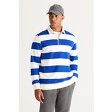 AC&Co / Altınyıldız Classics Men's Ecru Blue Standard Fit Normal Cut Inner Fleece 3 Thread Polo Neck Cotton Sweatshirt Cene