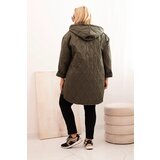 Kesi Włoski Plus Size women's quilted jacket with a hood and the inscription HOPE khaki | shoptok.hr