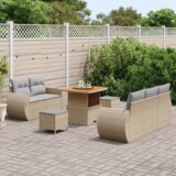  8-delna vrtna sofa garnitura z blazinami bež poli ratan akacija | Shoptok.si