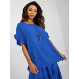 Fashion Hunters Cobalt blue summer oversize blouse with short sleeves