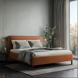 MID.YOU OBLAZINJENA POSTELJA 140 cm x 200 cm , les, tekstil, leseni material opečnato rjava | Shoptok.si