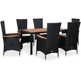  7-dijelni vrtni blagovaonski set poliratan i bagremovo drvo crni | Shoptok.si