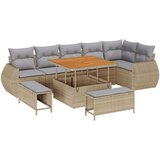 9 9-delni set zunanjih sof z blazinami Bež Poli Ratan in Akacija | Shoptok.si