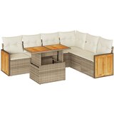 Maison Chic Seti vrtnega pohištva - Vrtna garnitura - Vrtni pohištvo set z blazinami 7-delna bež ratan/akacija, (21795737) | Shoptok.si