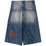 Bershka Kavbojke moder denim / češnjevo rdeča / bela | Shoptok.si